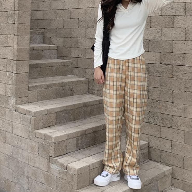 裏起毛 チェック柄パンツ ワイドパンツ | COCOMOMO | 詳細画像10 