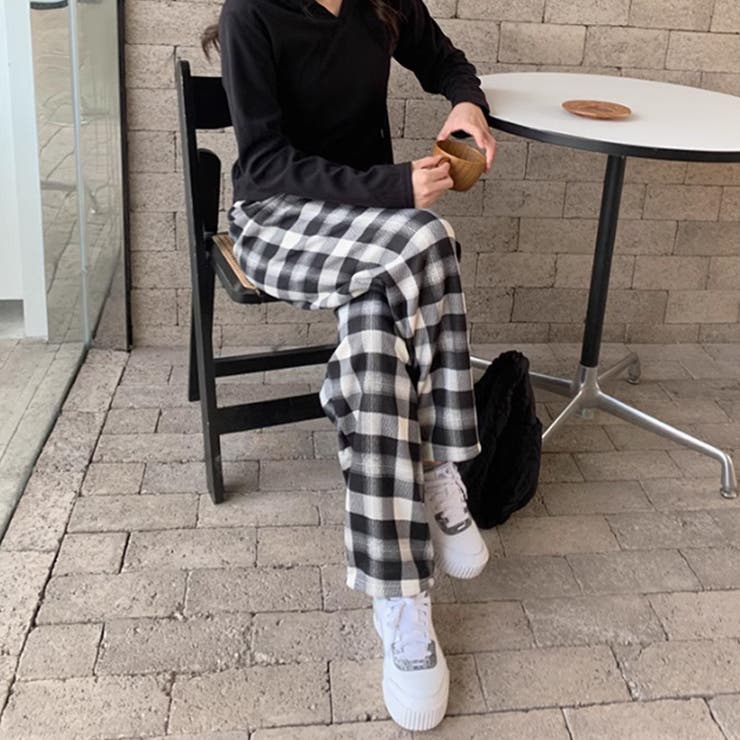 裏起毛 チェック柄パンツ ワイドパンツ | COCOMOMO | 詳細画像12 