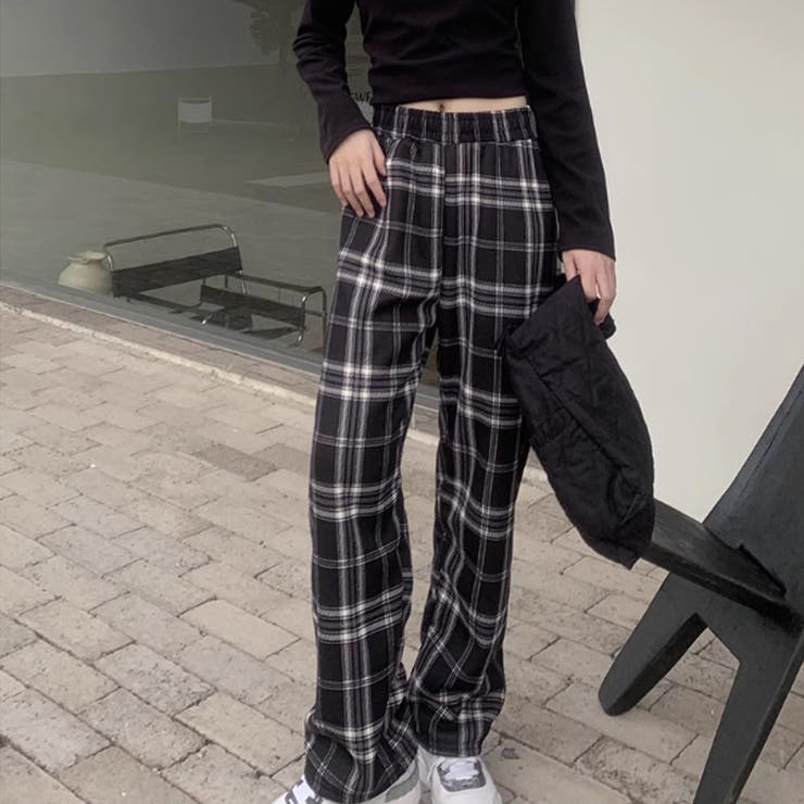 裏起毛 チェック柄パンツ ワイドパンツ[品番：COCW0006226]｜COCOMOMO