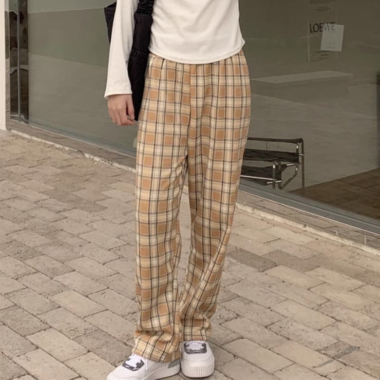 裏起毛 チェック柄パンツ ワイドパンツ[品番：COCW0006226]｜COCOMOMO