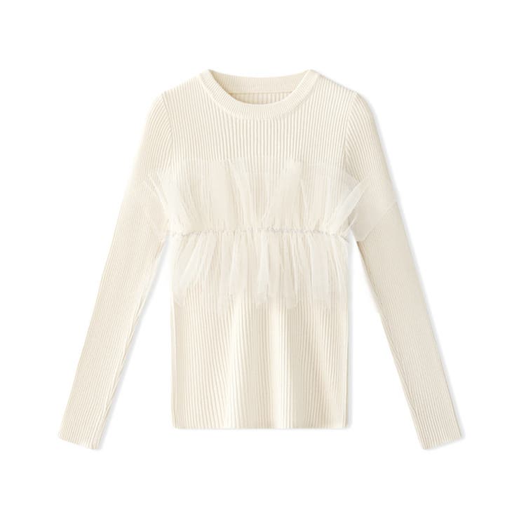 チュールドッキングニット ビスチェ風 リブニット | COCOMOMO | 詳細画像24 