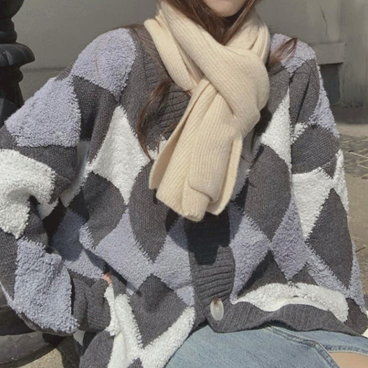 アーガイルカーディガン カーディガン オーバーサイズ[品番