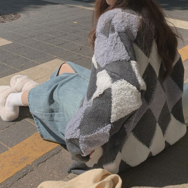 アーガイルカーディガン カーディガン オーバーサイズ[品番