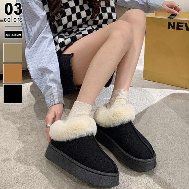 ブラック | ムートンブーツ 厚底 ショートブーツ | COCOMOMO