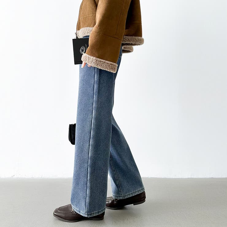 裏起毛 デニムパンツ セミワイドストレートパンツ | COCOMOMO | 詳細画像4 