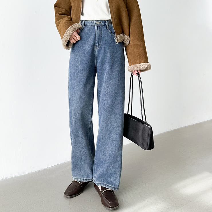 裏起毛 デニムパンツ セミワイドストレートパンツ | COCOMOMO | 詳細画像5 