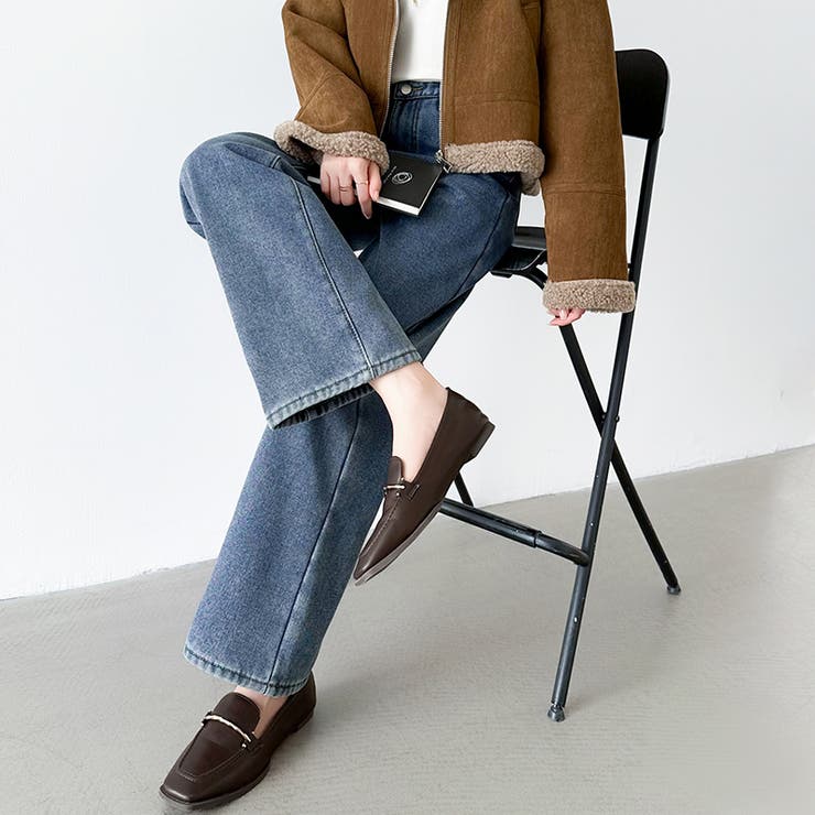 裏起毛 デニムパンツ セミワイドストレートパンツ | COCOMOMO | 詳細画像11 