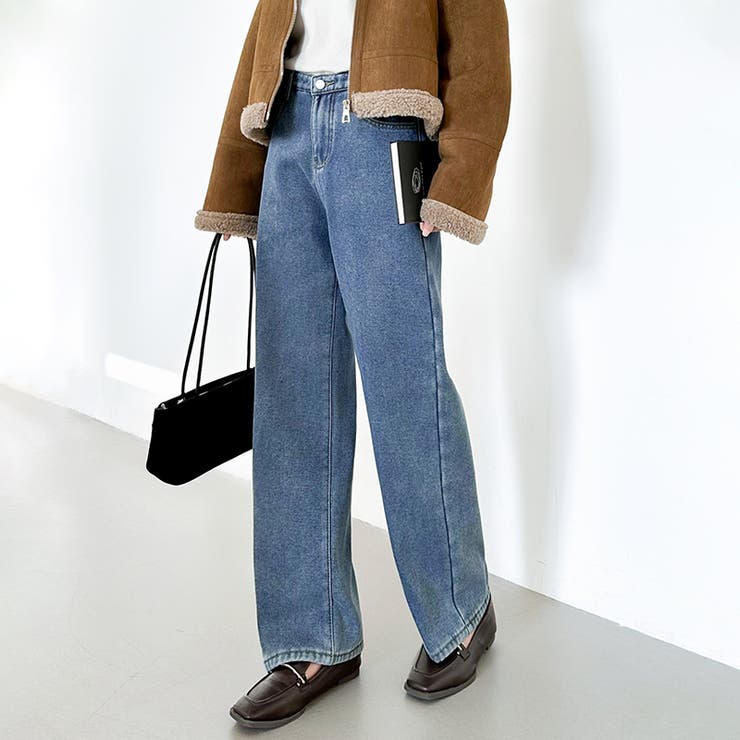 裏起毛 デニムパンツ セミワイドストレートパンツ | COCOMOMO | 詳細画像12 