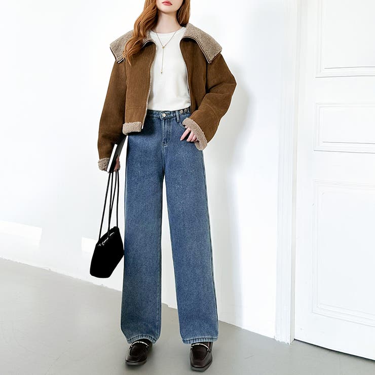 裏起毛 デニムパンツ セミワイドストレートパンツ | COCOMOMO | 詳細画像13 