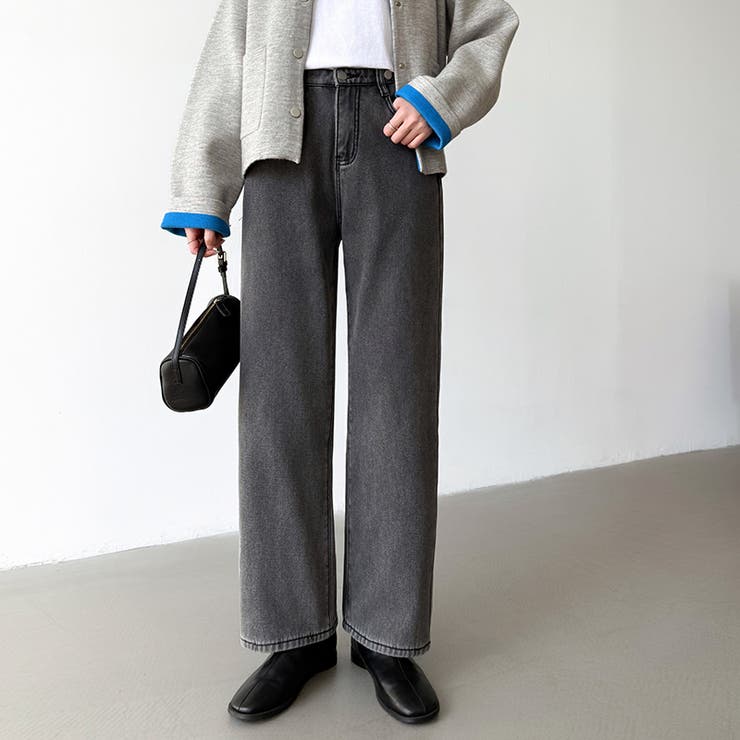 裏起毛 デニムパンツ セミワイドストレートパンツ | COCOMOMO | 詳細画像14 