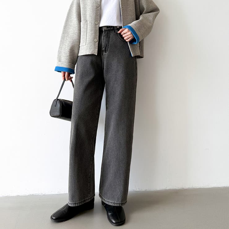 裏起毛 デニムパンツ セミワイドストレートパンツ | COCOMOMO | 詳細画像16 