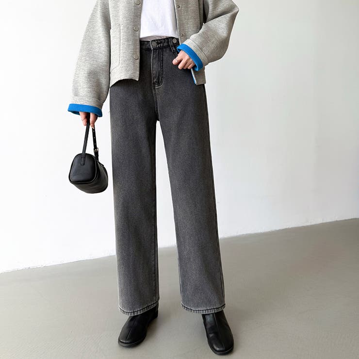 裏起毛 デニムパンツ セミワイドストレートパンツ[品番：COCW0006243