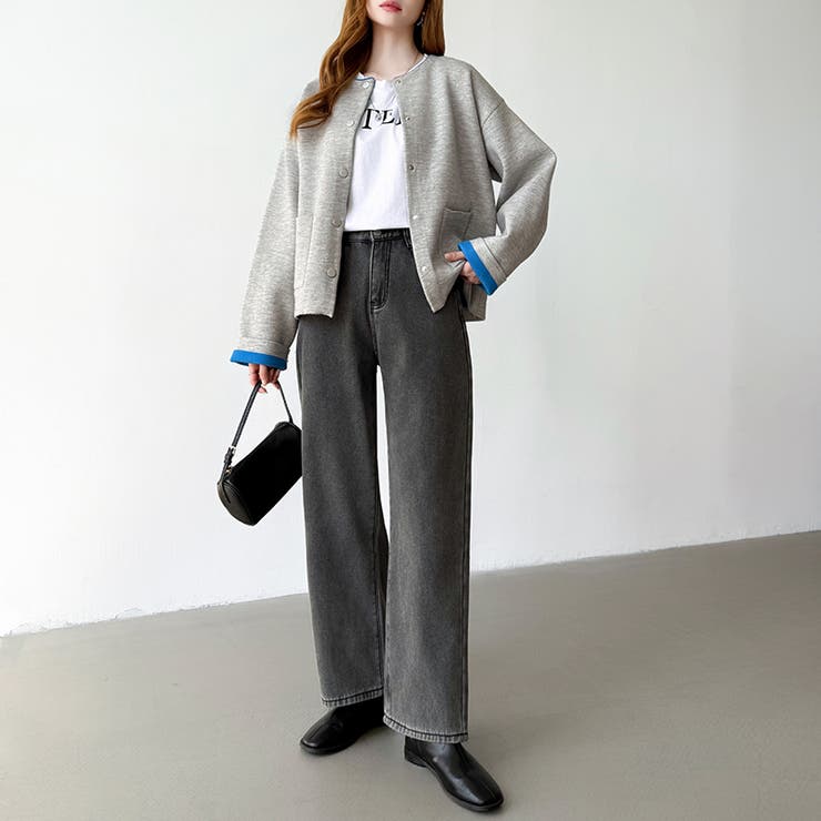 裏起毛 デニムパンツ セミワイドストレートパンツ[品番：COCW0006243