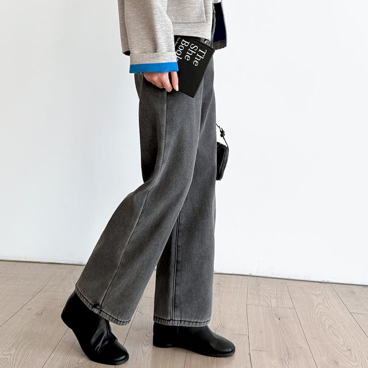 裏起毛 デニムパンツ セミワイドストレートパンツ | COCOMOMO | 詳細画像25 