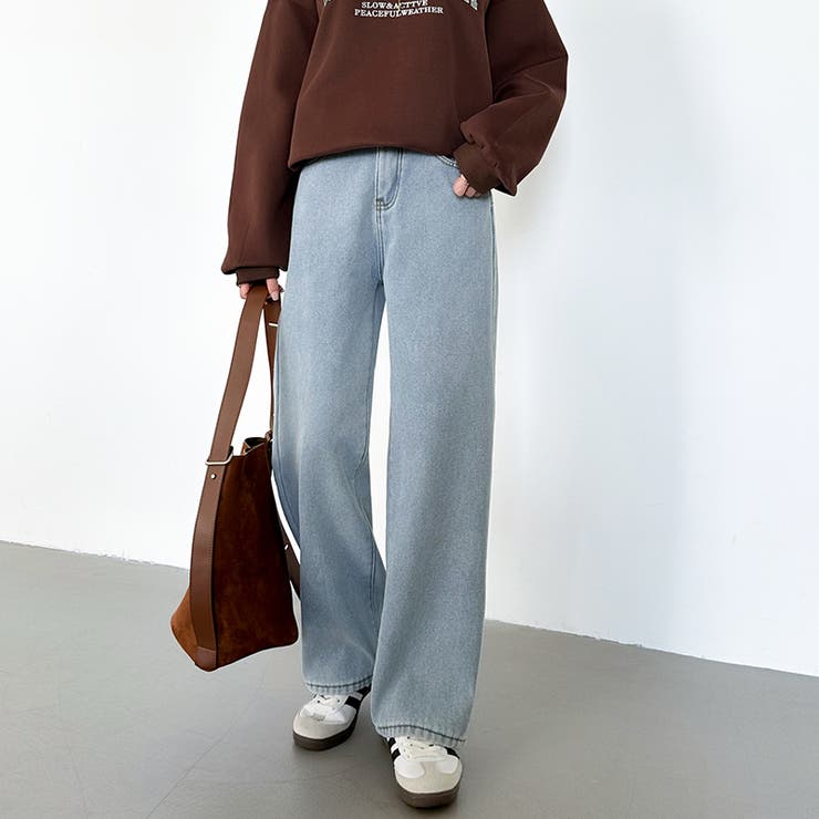 裏起毛 デニムパンツ セミワイドストレートパンツ | COCOMOMO | 詳細画像26 