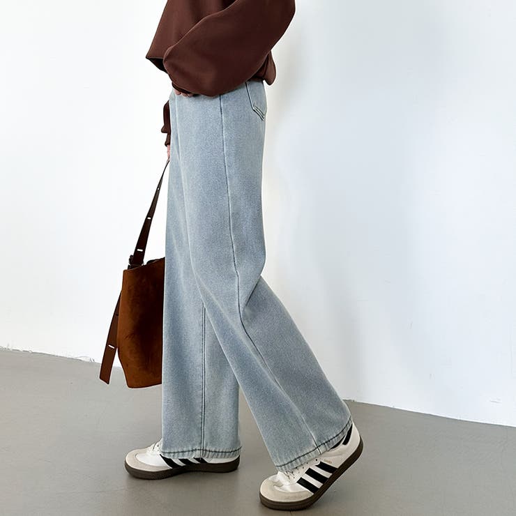 裏起毛 デニムパンツ セミワイドストレートパンツ | COCOMOMO | 詳細画像28 