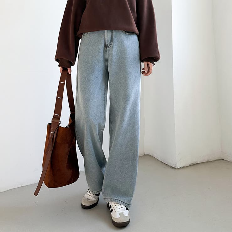 裏起毛 デニムパンツ セミワイドストレートパンツ | COCOMOMO | 詳細画像37 