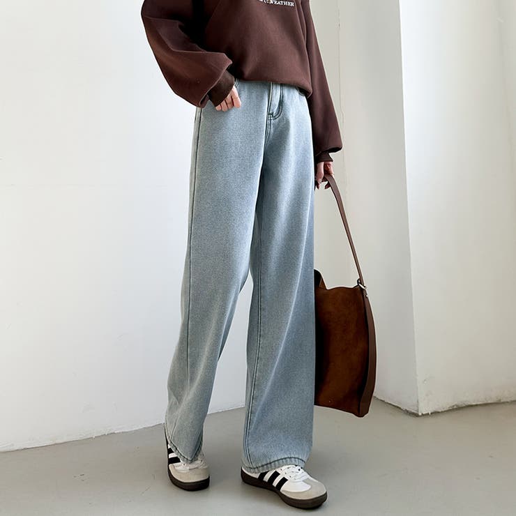 裏起毛 デニムパンツ セミワイドストレートパンツ | COCOMOMO | 詳細画像38 