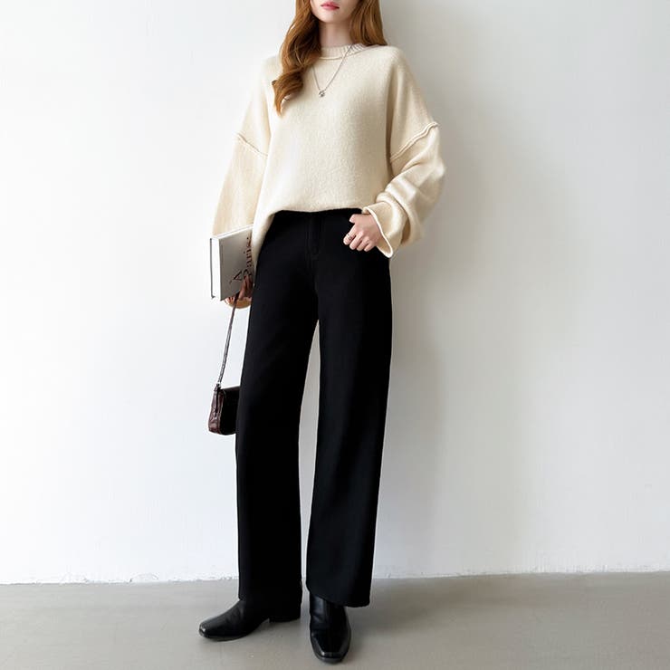 裏起毛 デニムパンツ セミワイドストレートパンツ | COCOMOMO | 詳細画像46 