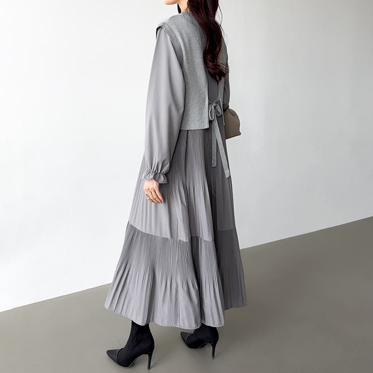 ベスト付きワンピース プリーツワンピース ロングワンピース | COCOMOMO | 詳細画像28 