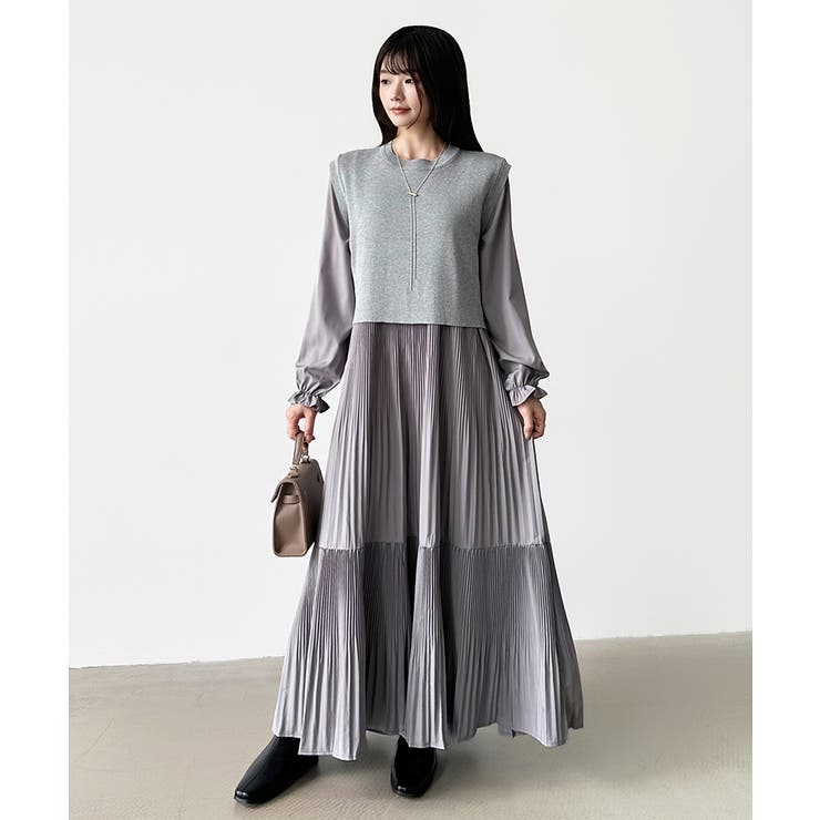 ベスト付きワンピース プリーツワンピース ロングワンピース | COCOMOMO | 詳細画像60 