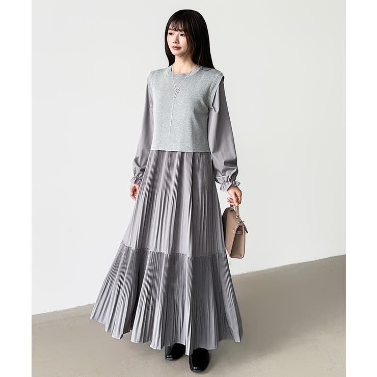ベスト付きワンピース プリーツワンピース ロングワンピース | COCOMOMO | 詳細画像61 