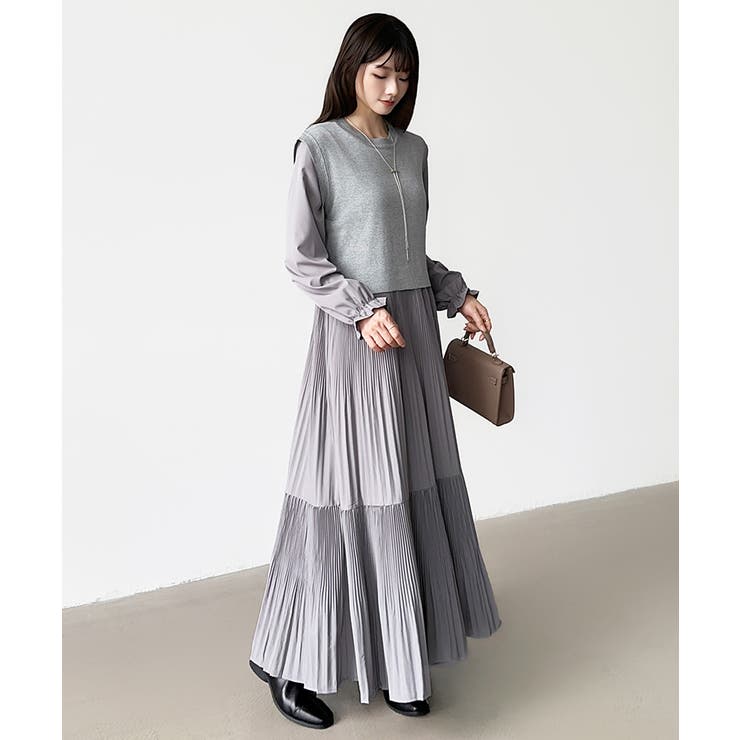 ベスト付きワンピース プリーツワンピース ロングワンピース | COCOMOMO | 詳細画像62 