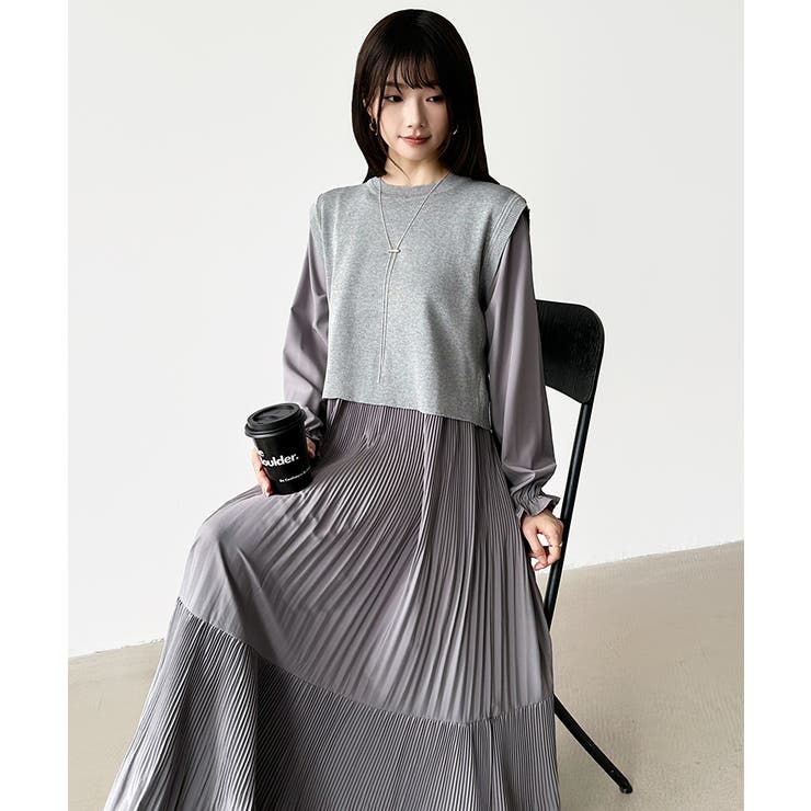 ベスト付きワンピース プリーツワンピース ロングワンピース | COCOMOMO | 詳細画像64 