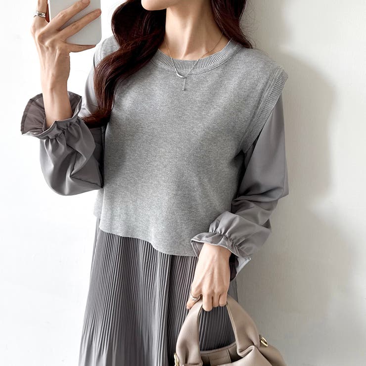 ベスト付きワンピース プリーツワンピース ロングワンピース | COCOMOMO | 詳細画像29 