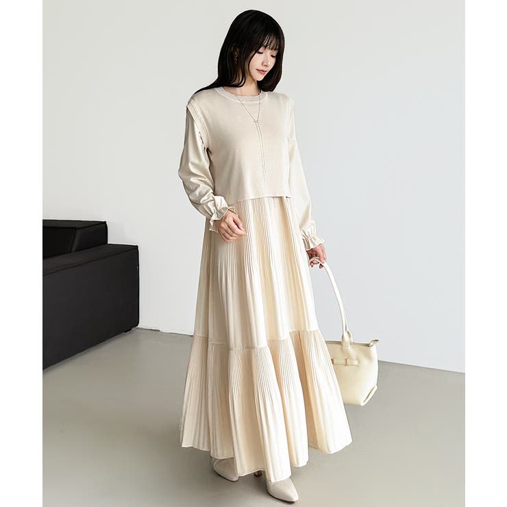 ベスト付きワンピース プリーツワンピース ロングワンピース | COCOMOMO | 詳細画像51 