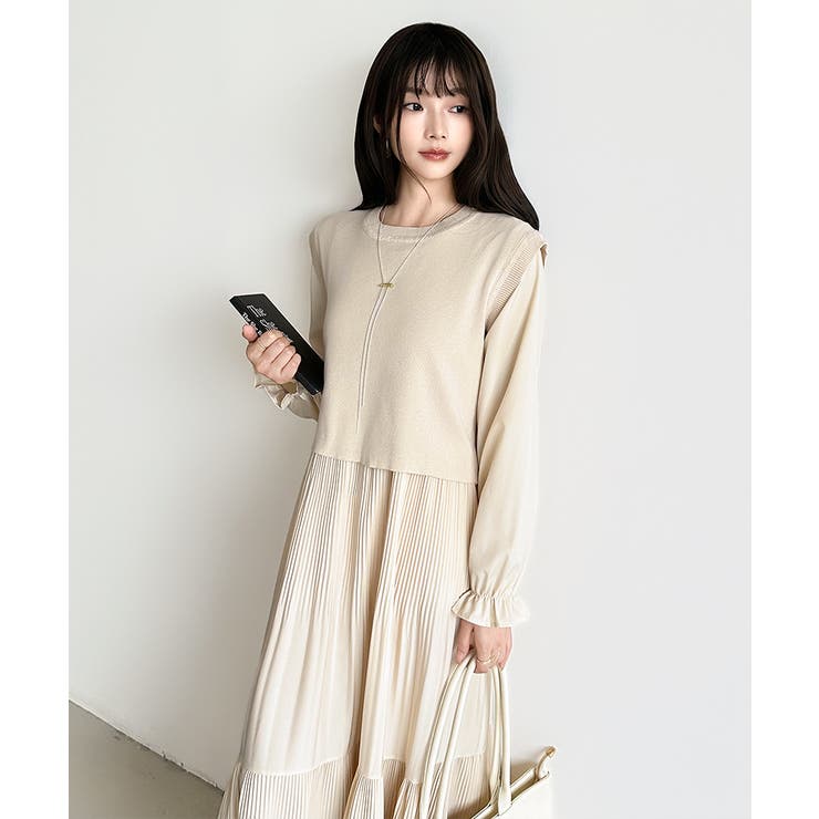 ベスト付きワンピース プリーツワンピース ロングワンピース | COCOMOMO | 詳細画像56 