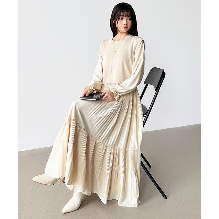 ベスト付きワンピース プリーツワンピース ロングワンピース | COCOMOMO | 詳細画像57 