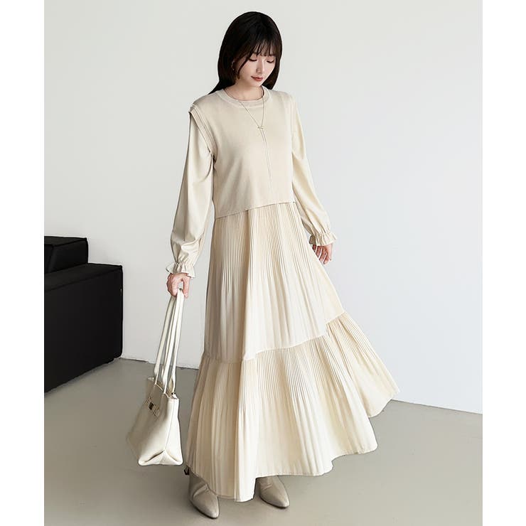 ベスト付きワンピース プリーツワンピース ロングワンピース | COCOMOMO | 詳細画像59 