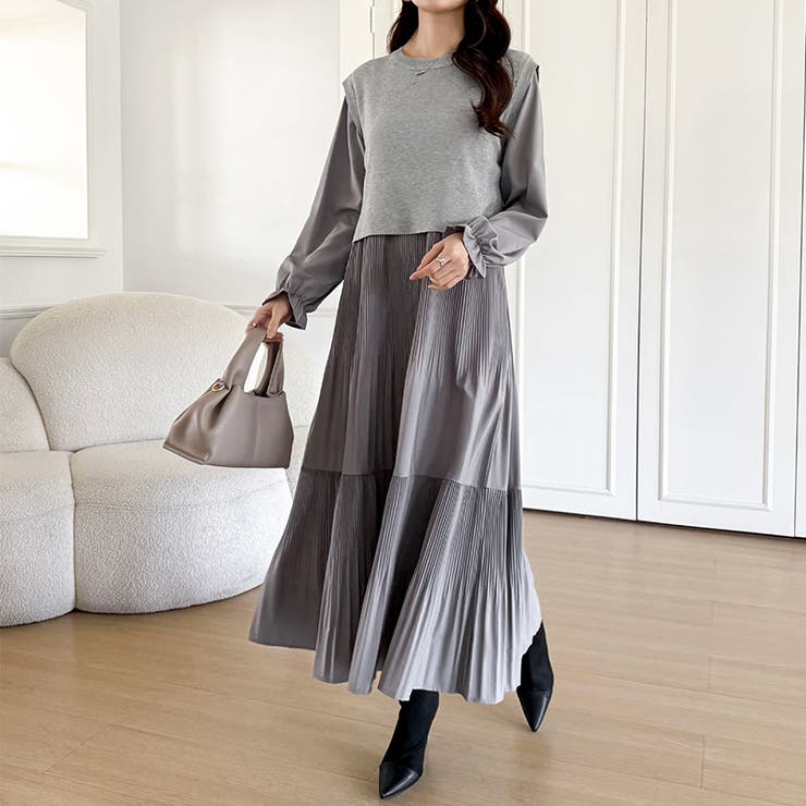 ベスト付きワンピース プリーツワンピース ロングワンピース | COCOMOMO | 詳細画像33 