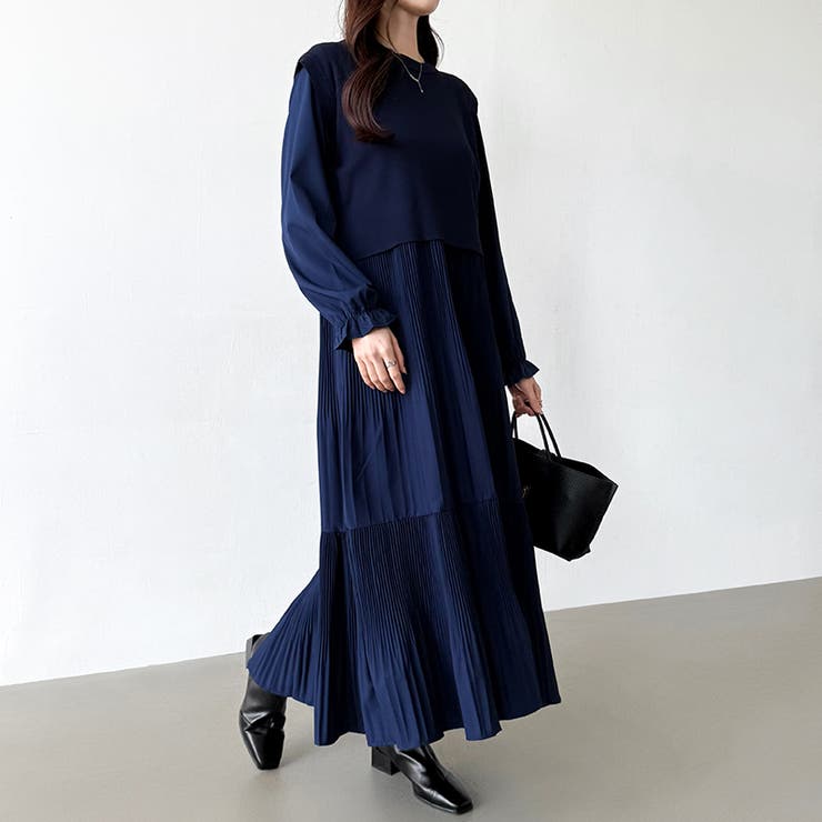 ベスト付きワンピース プリーツワンピース ロングワンピース | COCOMOMO | 詳細画像18 