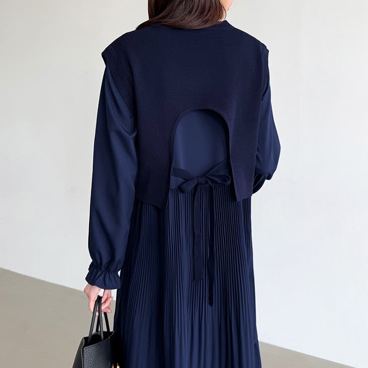 ベスト付きワンピース プリーツワンピース ロングワンピース | COCOMOMO | 詳細画像19 