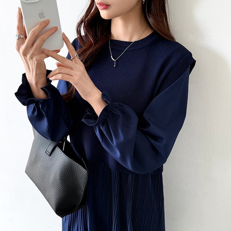 ベスト付きワンピース プリーツワンピース ロングワンピース | COCOMOMO | 詳細画像21 