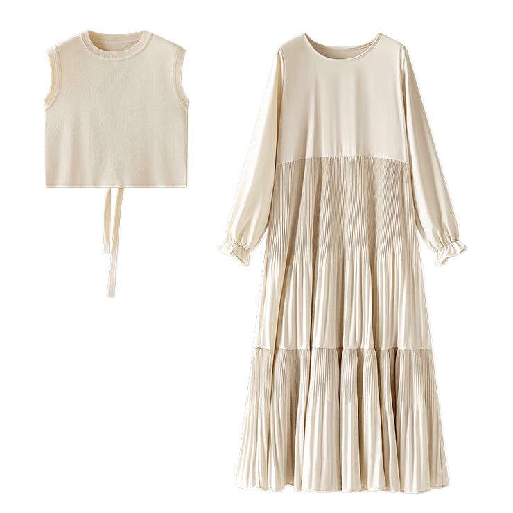 ベスト付きワンピース プリーツワンピース ロングワンピース | COCOMOMO | 詳細画像86 