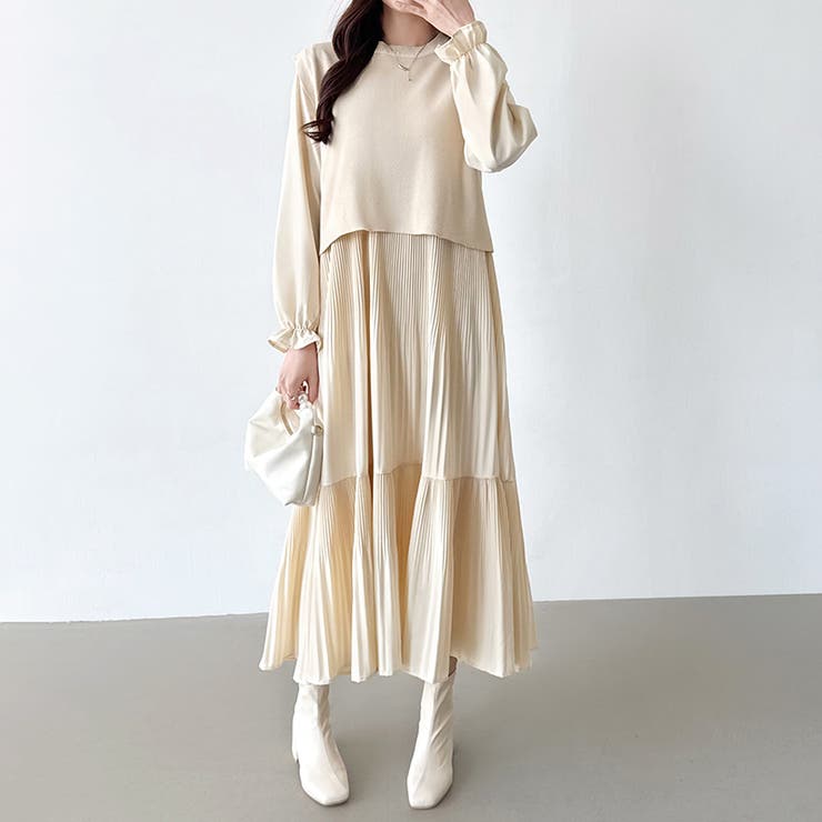 ベスト付きワンピース プリーツワンピース ロングワンピース | COCOMOMO | 詳細画像2 