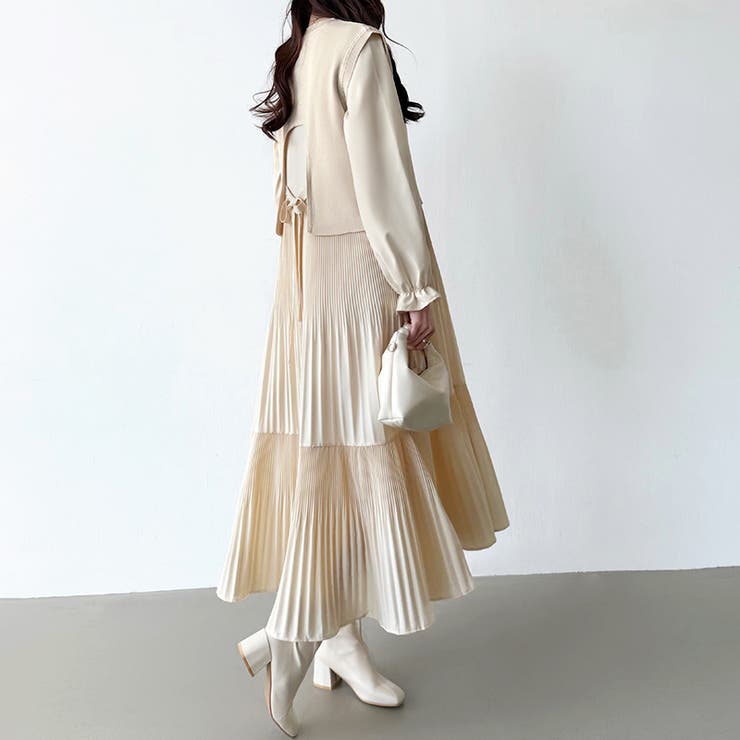 ベスト付きワンピース プリーツワンピース ロングワンピース | COCOMOMO | 詳細画像3 