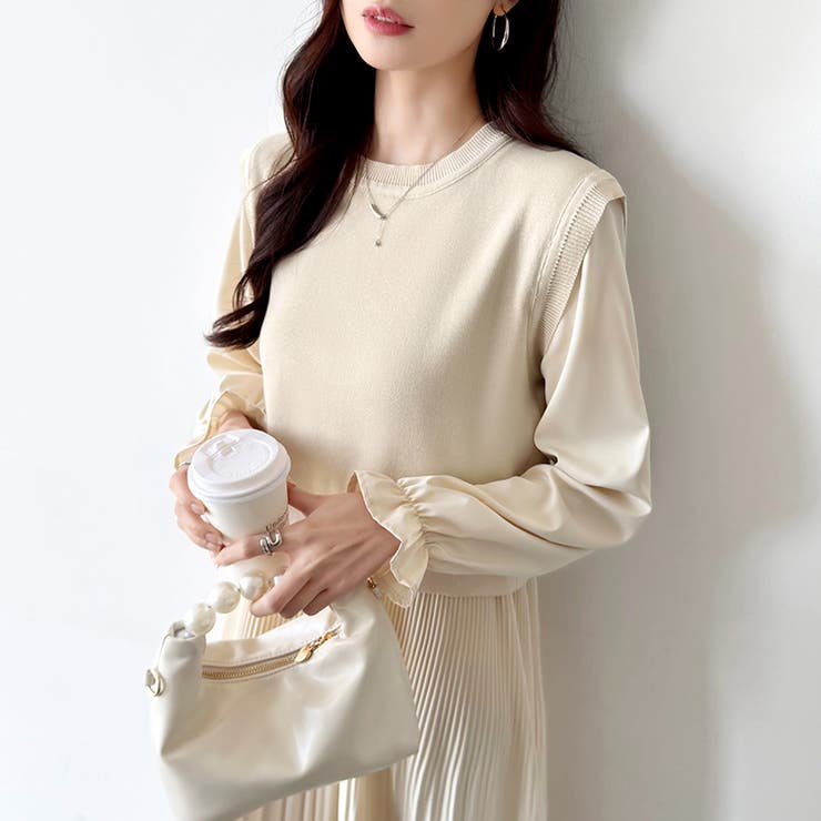 ベスト付きワンピース プリーツワンピース ロングワンピース | COCOMOMO | 詳細画像6 