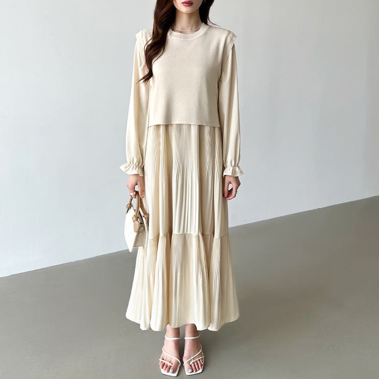 ベスト付きワンピース プリーツワンピース ロングワンピース | COCOMOMO | 詳細画像9 