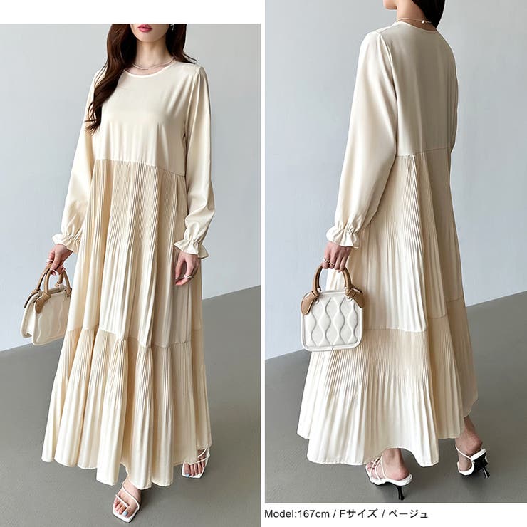 ベスト付きワンピース プリーツワンピース ロングワンピース | COCOMOMO | 詳細画像13 