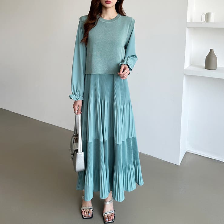 ベスト付きワンピース プリーツワンピース ロングワンピース | COCOMOMO | 詳細画像42 