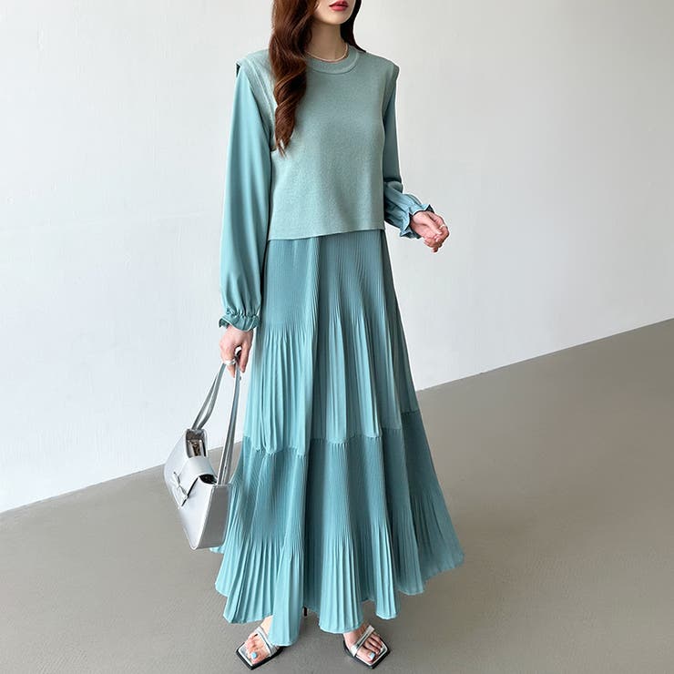 ベスト付きワンピース プリーツワンピース ロングワンピース | COCOMOMO | 詳細画像43 