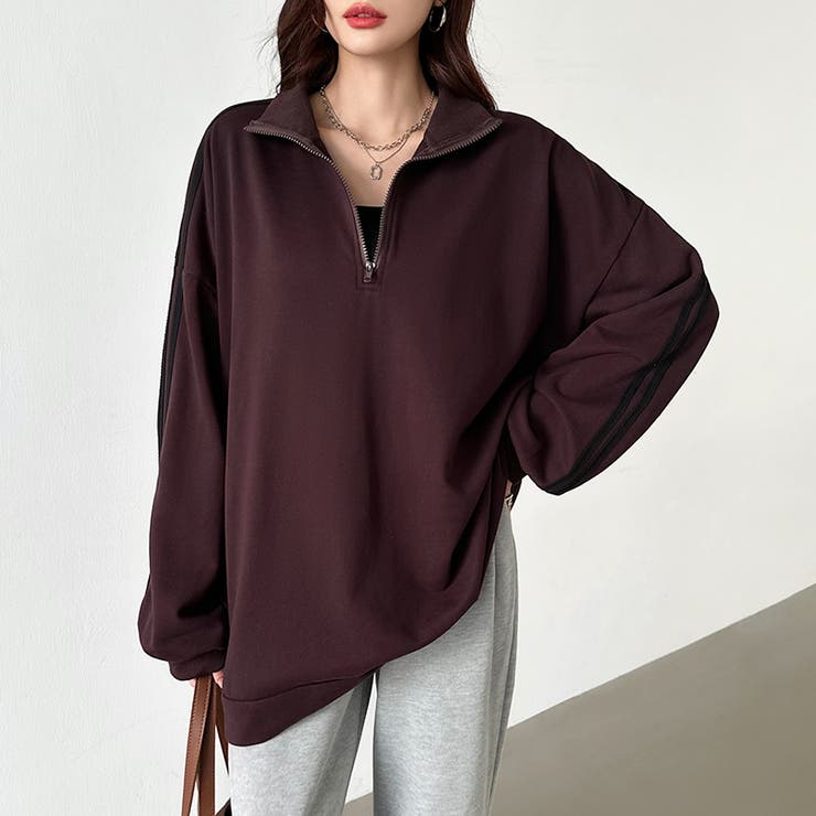 ハーフジップ 袖ラインスウェット オーバーサイズトレーナー | COCOMOMO | 詳細画像15 