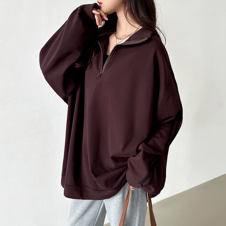 ハーフジップ 袖ラインスウェット オーバーサイズトレーナー | COCOMOMO | 詳細画像16 