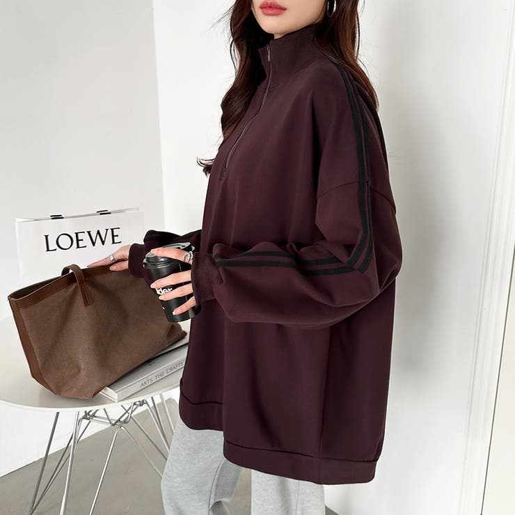 ハーフジップ 袖ラインスウェット オーバーサイズトレーナー | COCOMOMO | 詳細画像21 