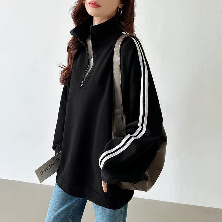 ハーフジップ 袖ラインスウェット オーバーサイズトレーナー | COCOMOMO | 詳細画像28 