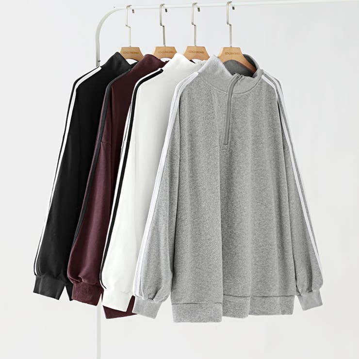 ハーフジップ 袖ラインスウェット オーバーサイズトレーナー | COCOMOMO | 詳細画像30 